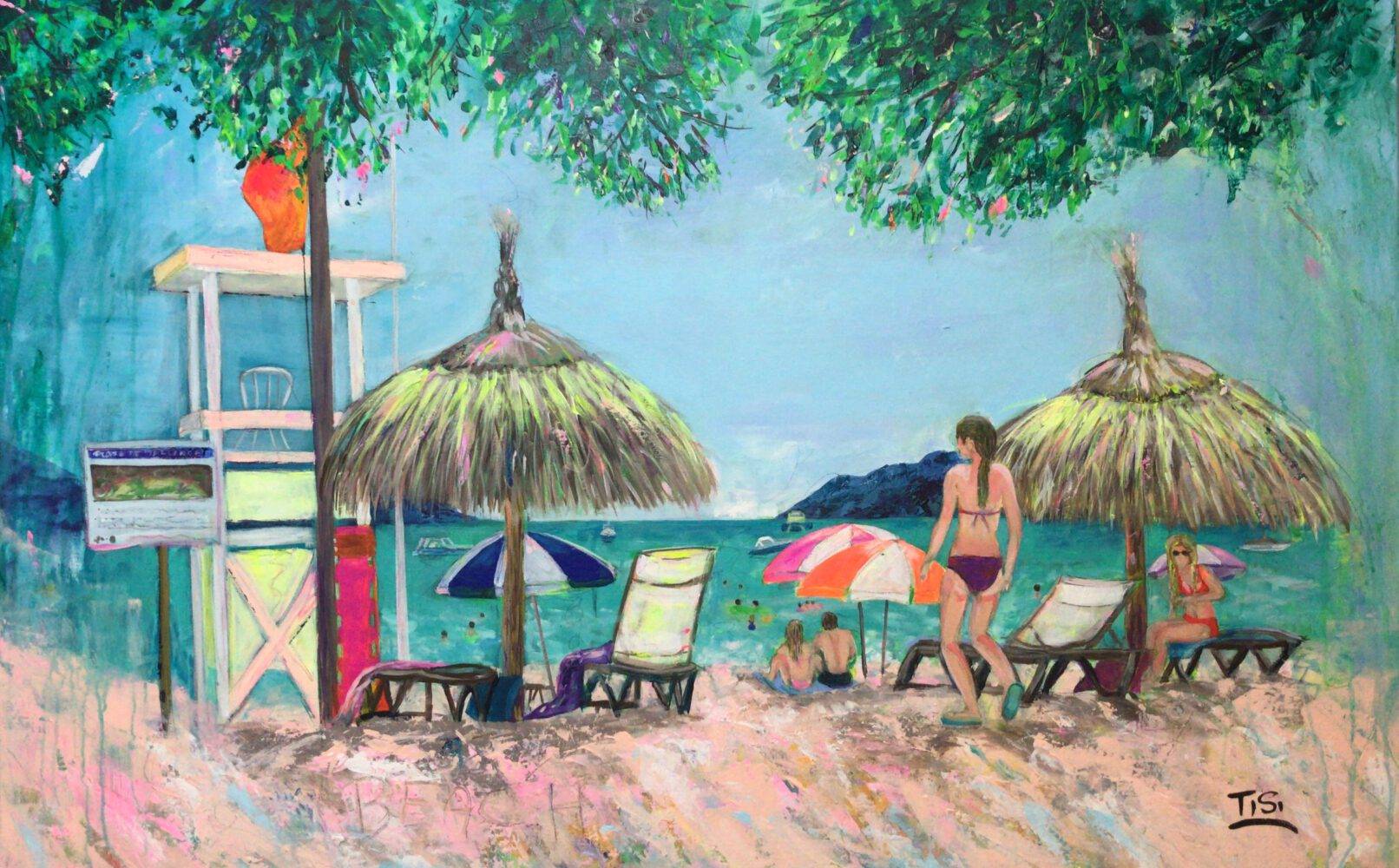 Modernes Strandgemälde Landschaftsgemälde "A Day At Beach" © Silke Timpe 2018