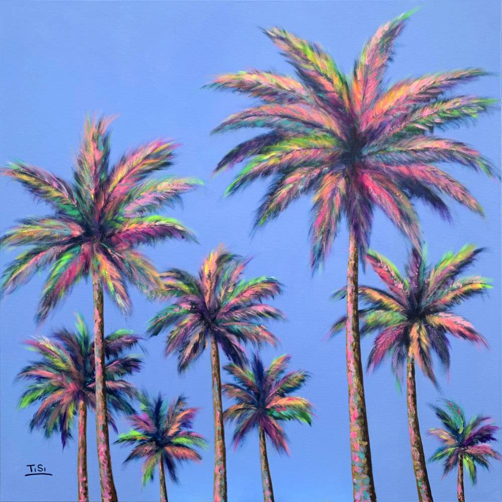 Pop Art Landschaftsbild Palmen "Palm Trees Love" © Silke Timpe 2021