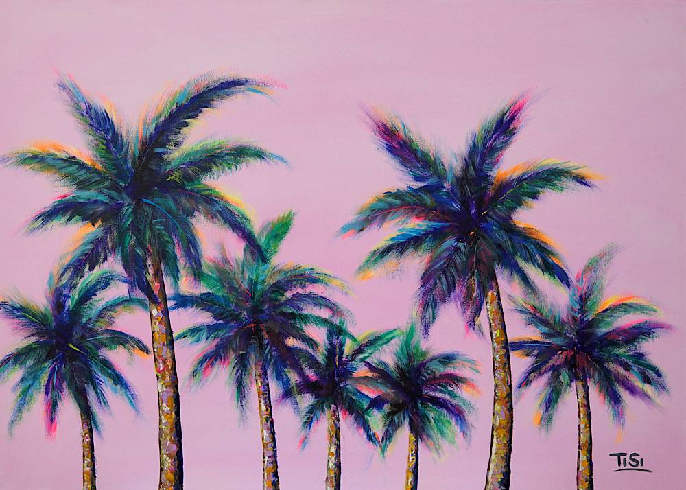 Pop Art Landschaftsbild Palmen "Palm Trees Paradise" © Silke Timpe 2021