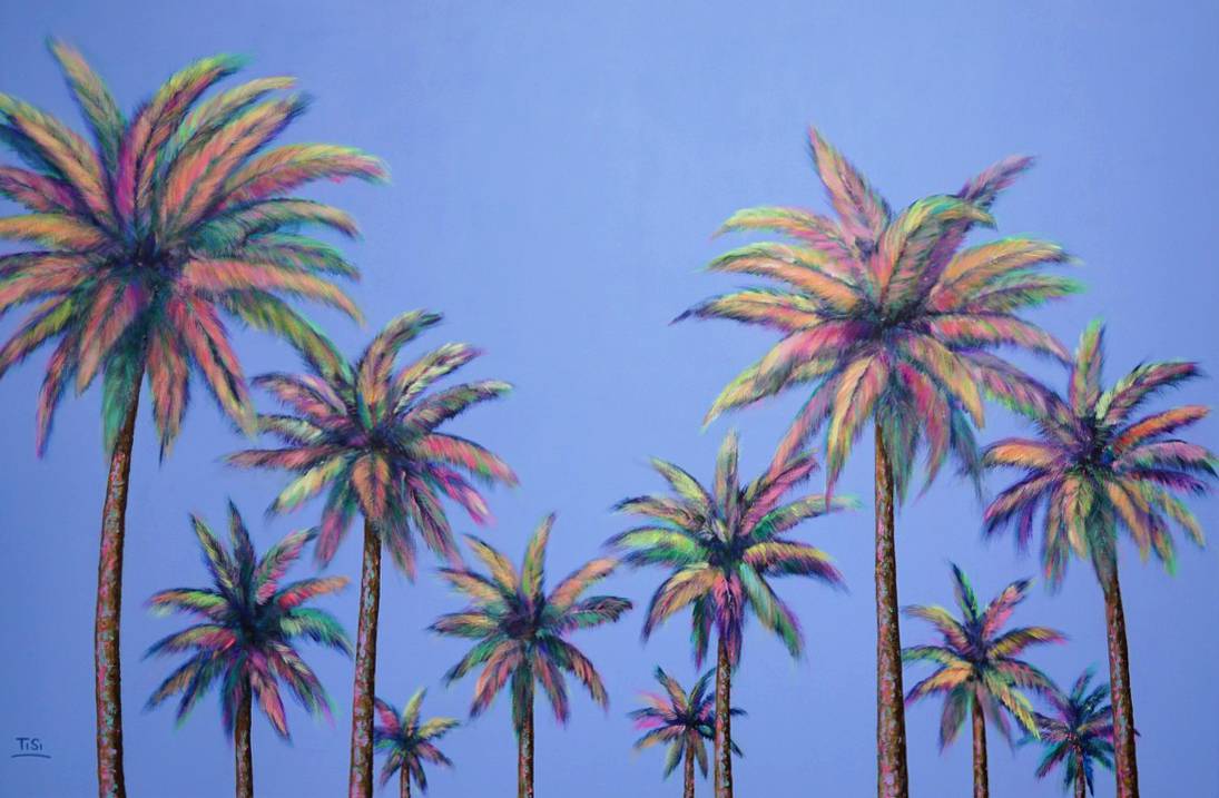 Pop Art Landschaftsbild Palmen "Palm Trees Love II" © Silke Timpe 2021