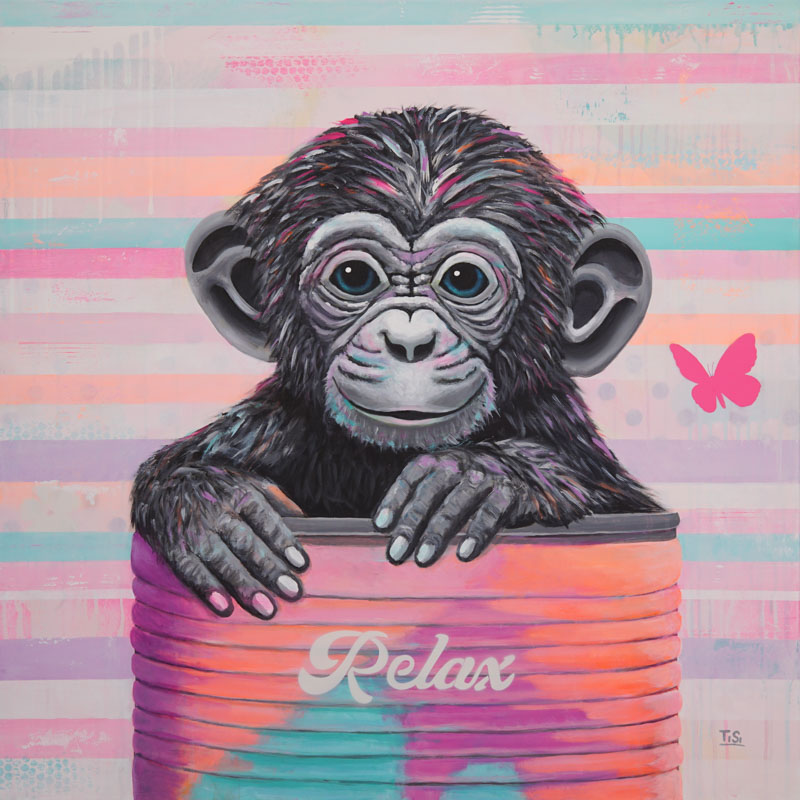 Pop Art Gemälde Tierportrait Tiergemälde Affe "Juna: Relax", © Silke Timpe