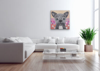 Pop Art Gemälde Tierportrait Frenchie Französische Bulldogge "Bailey: Inner Glow", © Silke Timpe