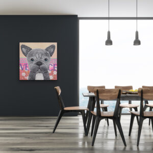 Frenchie-Bailey-Silke-Timpe-2024-9 Pop Art Gemälde Tierportrait Frenchie Französische Bulldogge "Bailey: Inner Glow", © Silke Timpe
