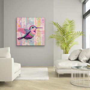 Acrylgemälde „TRUST – IT ALL BEGINS WITHIN“ – bunter Alligator mit Vogel, Symbol für Vertrauen, Mut und Lebensfreude.