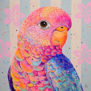 Modernes Tiergemälde Gemälde Tierportrait Papagei Vogel "Rainbow: Reflections", © Silke Timpe