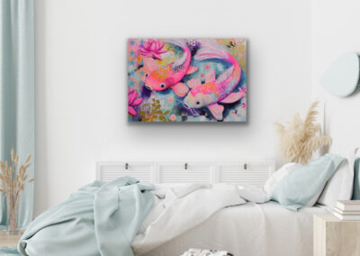 Koi-Gemälde „Bubbles & Splash“ von Silke Timpe – ausgestellt beim Hessentag Bad Vilbel 2025 bei Hassia und auf einem ArtCube im Niddapark