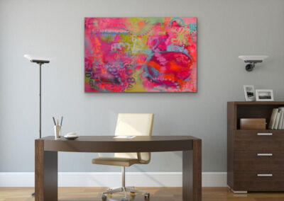 Mixed-Media-Gemälde „CODE OF ROOTS“ – abstraktes Werk mit leuchtenden Farben, Symbol für Herkunft, Energie und innere Stärke.