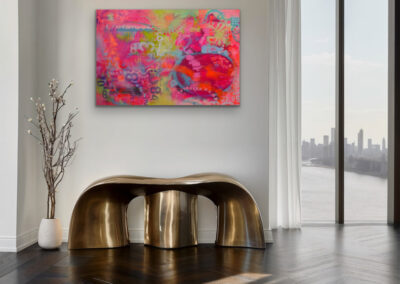 Mixed-Media-Gemälde „CODE OF ROOTS“ – abstraktes Werk mit leuchtenden Farben, Symbol für Herkunft, Energie und innere Stärke.