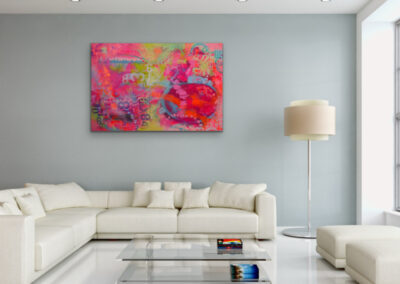 Mixed-Media-Gemälde „CODE OF ROOTS“ – abstraktes Werk mit leuchtenden Farben, Symbol für Herkunft, Energie und innere Stärke.