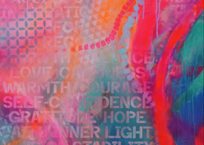 Mixed-Media-Gemälde „ROOTED WITHIN“ – modernes, farbintensives Kunstwerk mit Neon- und Pastelltönen, Symbol für Energie und Selbstvertrauen.