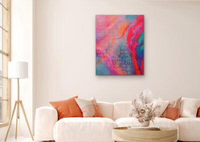 Mixed-Media-Gemälde „ROOTED WITHIN“ – modernes, farbintensives Kunstwerk mit Neon- und Pastelltönen, Symbol für Energie und Selbstvertrauen.