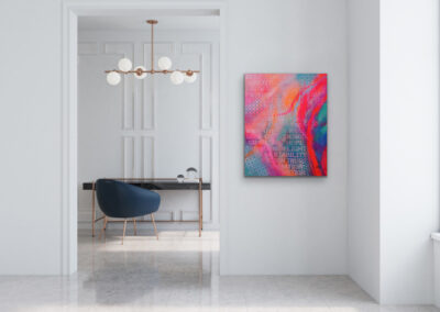 Mixed-Media-Gemälde „ROOTED WITHIN“ – modernes, farbintensives Kunstwerk mit Neon- und Pastelltönen, Symbol für Energie und Selbstvertrauen.