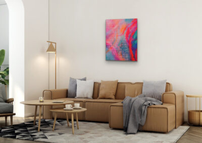 Mixed-Media-Gemälde „ROOTED WITHIN“ – modernes, farbintensives Kunstwerk mit Neon- und Pastelltönen, Symbol für Energie und Selbstvertrauen.