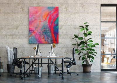 Mixed-Media-Gemälde „ROOTED WITHIN“ – modernes, farbintensives Kunstwerk mit Neon- und Pastelltönen, Symbol für Energie und Selbstvertrauen.