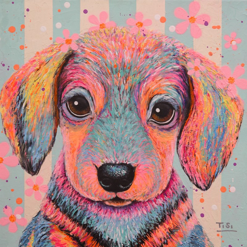 Farbenfrohes Dackel Tierportrait moderne Pop Art Kunst Silke Timpe