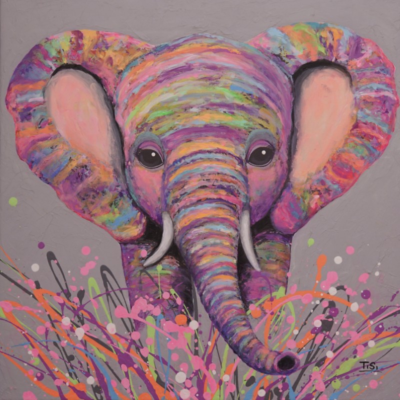 Elefant Namo farbenfrohes Elefant Tierportrait moderne Pop Art Kunst Silke Timpe