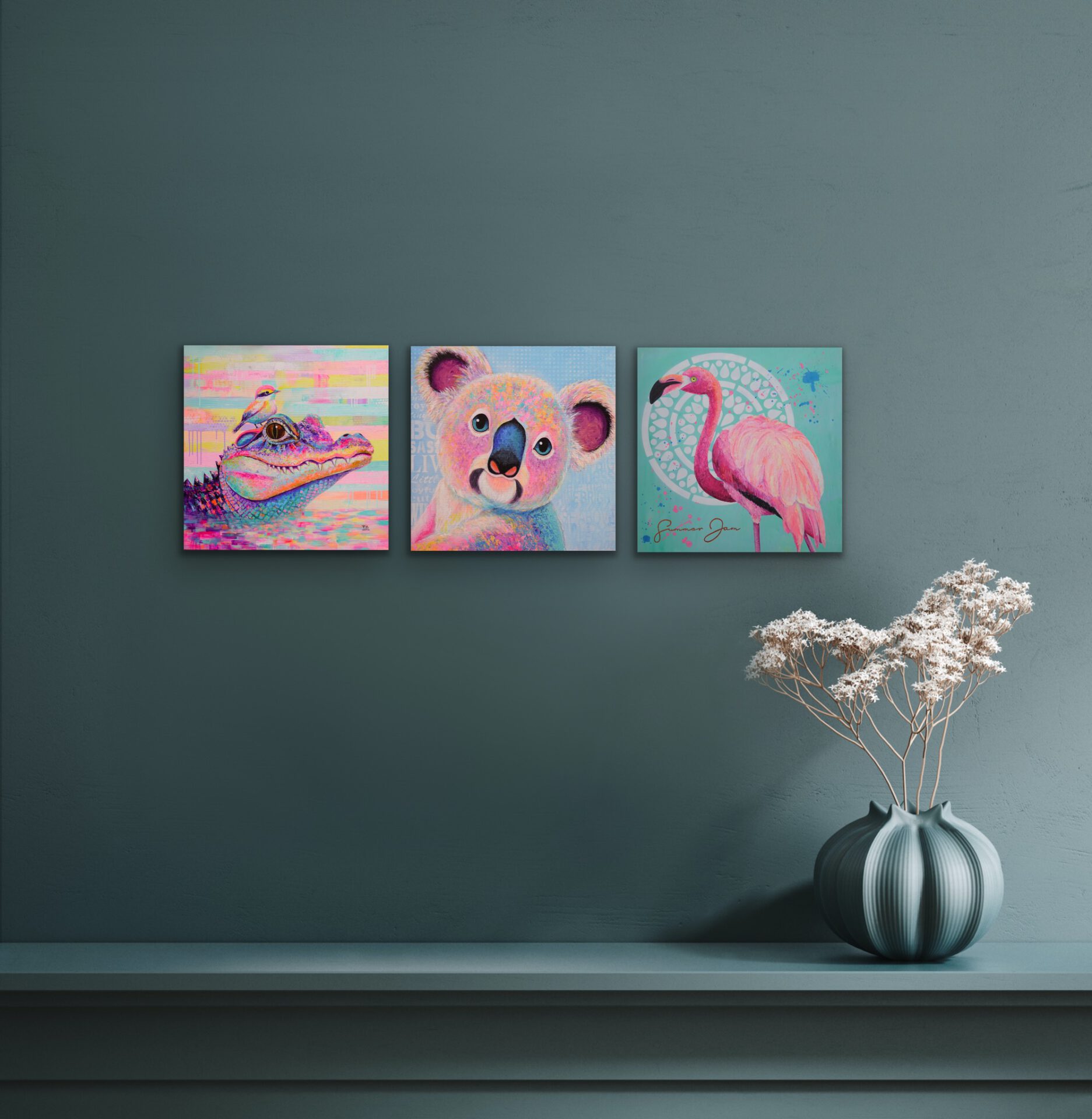Mixed-Media-Gemälde „WHISPERS OF NATURE“ – Frauenporträt mit Blüten und Schmetterlingen, Symbol für Vertrauen, Natur und Wandel.